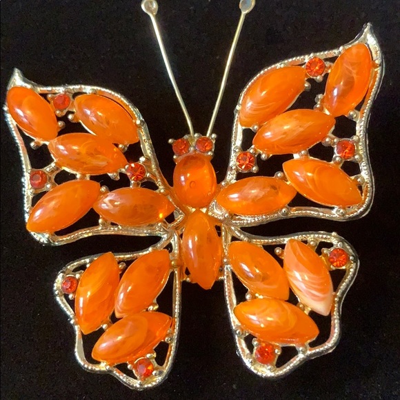 Vintage orange butterfly brooch - Picture 2 of 8